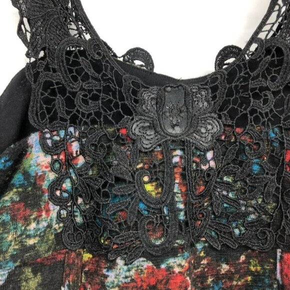 Free People Knockout bodycon black red floral lace crochet strap mini dress SP - Picture 12 of 16